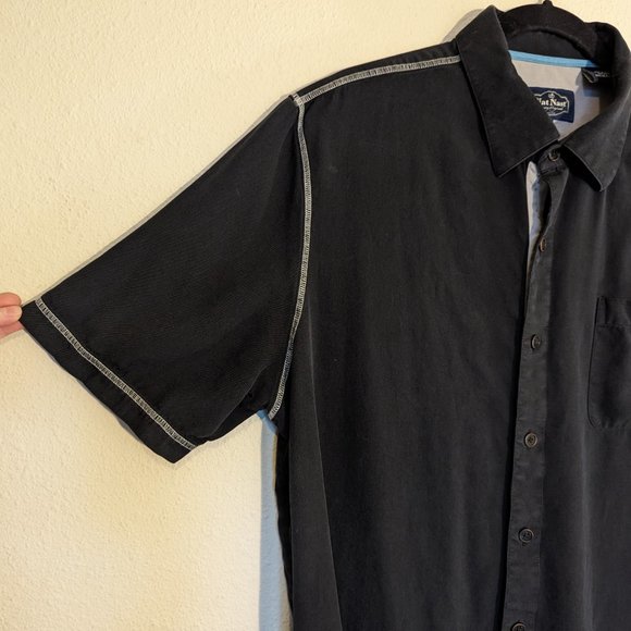 Nat Nast 100% Silk Short Sleeve Button Up Shirt Black Mens Size L - Picture 11 of 14